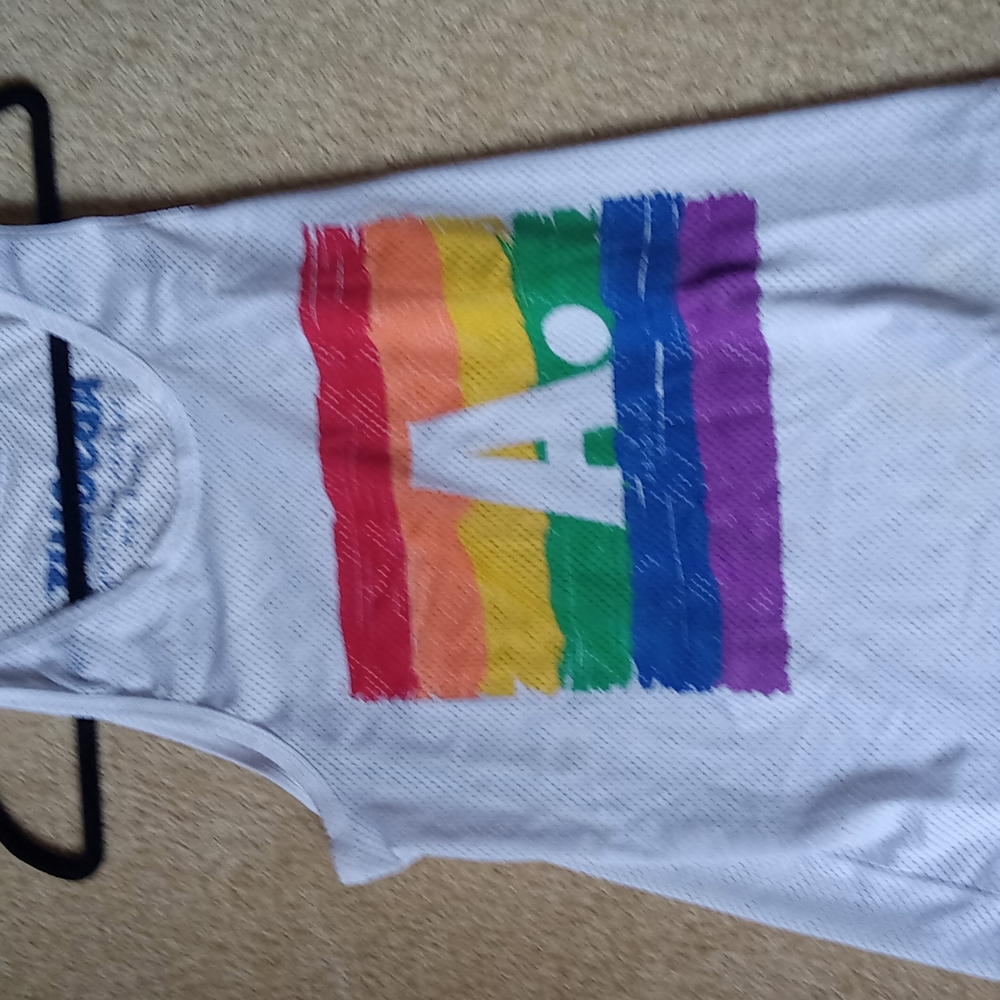 Vibrant White Tank Top with Rainbow Design